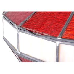 Antique Lead And Stained Slag Glass Hanging Lamp