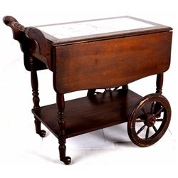 Antique Marble Top Rolling Tea Cart