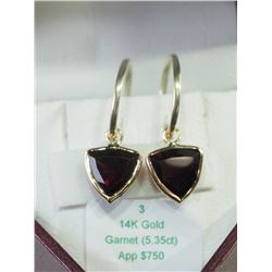#3-14KT YELLOW GOLD GARNET EARRING