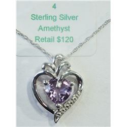 #4-STERLING SILVER AMETHYST HEART SHAPED