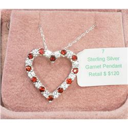 #7-STERLING SILVER GARNET PENDANT NECKLACE