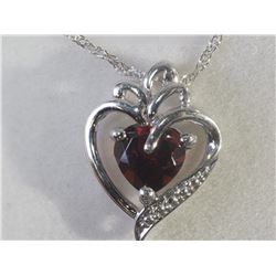 #9-STERLING SILVER GARNET HEART PENDANT