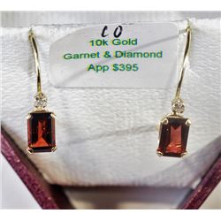 #10-10KT YELLOW GOLD GARNET & DIAMOND EARRINGS