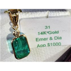 #31-14KT YELLOW GOLD EMERALD & DIAMOND