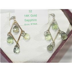 #32-14 K WHITE GOLD GREEN SAPPHIRE EARRINGS