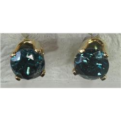 #33-14 KT YELLOW GOLD,  BLUE DIAMONDS EARRINGS