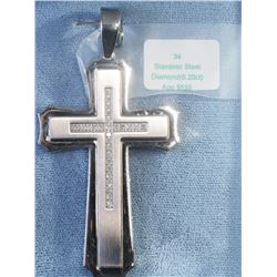 #34-STAINLESS STEEL DIAMOND MEN'S CROSS PENDANT