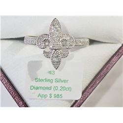 #43-STERLING SILVER DIAMOND FLEUR DE LIS RING