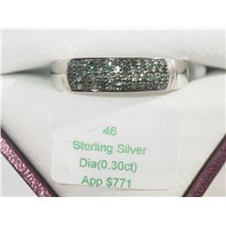 #46-STERLING SILVER BLUE-GREEN DIAMOND RING