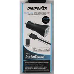 DIGIPOWER DUAL USB CAR CHARGER KIT FOR IPHONE