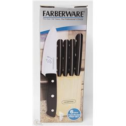 NEW FARBERWARE 6PC KNIFE SET IN BLOCK