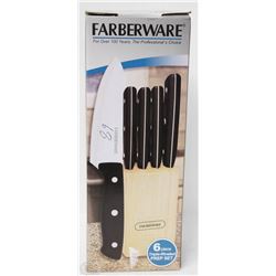 NEW FARBERWARE 6PC KNIFE SET IN BLOCK