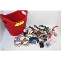 BASKET WITH ASSORTED WATCHES SOME WORKING SOME