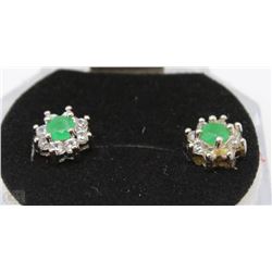 #29-EMERALD &CZ .925 STERLING SILVER EARRINGS