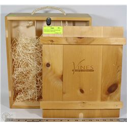 VINES DOVE TAILED WOOD WINE CASE HOLDS 3 BOTTLES