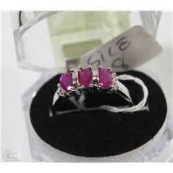 #81- RED RUBY &CZ  .925 STERLING SILVER RING