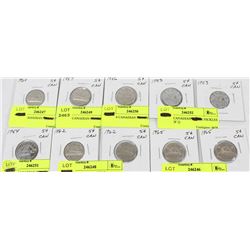 LOT OF 10 ASSORTED CANADIAN NICKELS