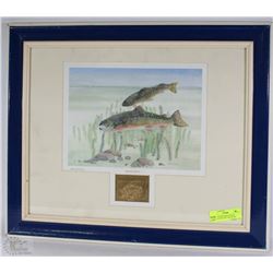 JERRY HUNSINGERS FRAMED BROOK TROUT PICTURE W/22K