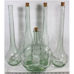 5 DECORATIVE CLEAR BOTTLES MADE IN SPAIN FROM