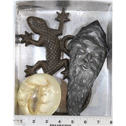BOX W/LARGE CAST METAL IGUANA, SCORPION