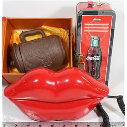 FUNKY RED LIPS PHONE W/MUG FROM JAPAN & COCA -COLA