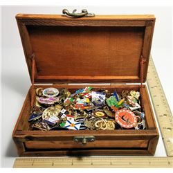 COPPER & WOOD BOX FILLED WITH LAPEL PINS