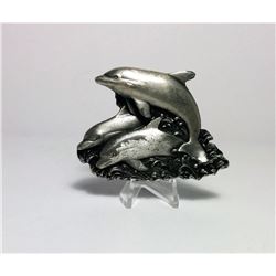 VINTAGE PEWTER OVER BRASS BELT BUCKLE