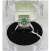 Image 1 : #92- EMERALD &CZ .925 STERLING SILVER RING