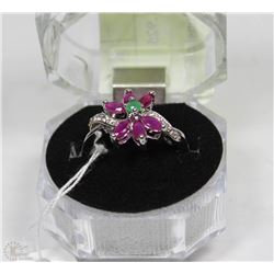 # 89- RUBY.EMERALD, CZ .925 STERLING SILVER RING
