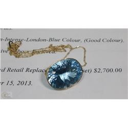 27.2 CARAT LARGE BEZEL SET BLUE TOPAZ PENDANT WITH COA