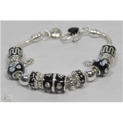 PANDORA STYLE BRACELET W/ BLACK AND SILVER CHARMS