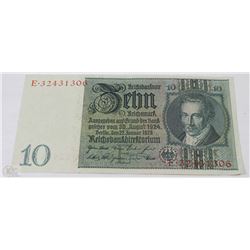 GERMAN NAZI WWII 10 MARK UNC.