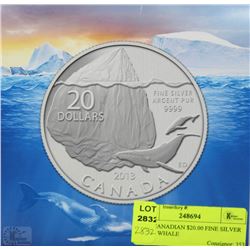 RCM CANADIAN $20.00 FINE SILVER COIN - WHALE