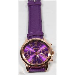2) NEW GENEVA PLATINUM WATCH - PURPLE LEATHER