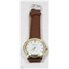 Image 1 : 11) NEW GENEVA QUARTZ WATCH - BROWN LEATHER