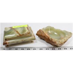 ART DECO STYLE GREEN ONYX SMOKING TABLE SET