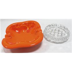 PAIR OF VINTAGE ASHTRAYS - CRYSTAL AND ART DECO