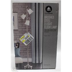 NEW HOMETRENDS BRUSHED STEEL 3-LIGHT FLOOR LAMP
