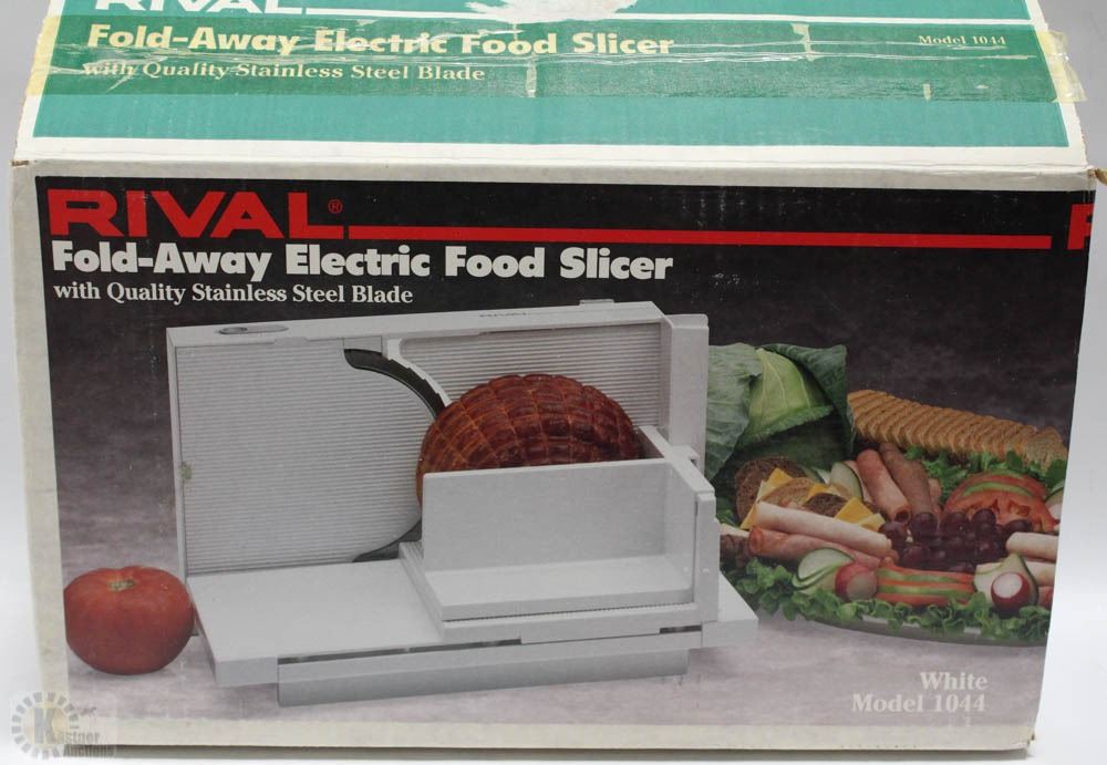 RIVAL BRAND FOLD AWAY ELECTRIC FOOD SLICER IN BOX