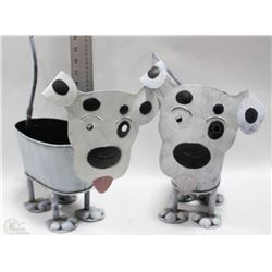 PAIR OF UNIQUE METAL DOG PLANT HOLDERS (14"X13")