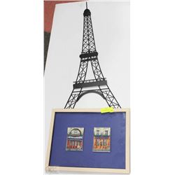 LOT WITH METAL EIFFEL TOWER WALL DECORATION AND 2