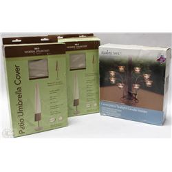 2 NEW PATIO UMBRELLA COVERS AND MAINSTAYS TEALIGHT