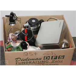 LOT OF VINTAGE BAR ITEMS INCL PORCELAIN FIGURE