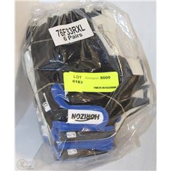 6 PAIRS OF HORIZON XL OPEN FINGER GLOVES