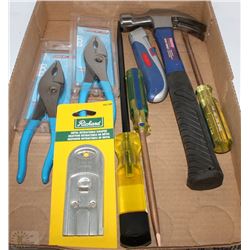 LOT W/ ASSORTED PLIERS, WESTWARD SNAP BLADE, SCREW