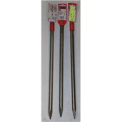 LOT OF 3 BOSCH BULLPOINT JACK HAMMER BITS