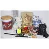 Image 1 : BOX OF CAT FIGURINES, TOYS, ETC.