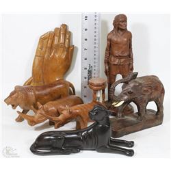 BOX OF WOOD CARVINGS INCL. NATIVE