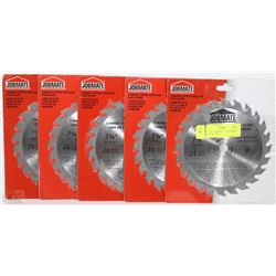 LOT OF 5 JOBMATE 7-1/4"CARBIDE CIRCULAR SAW BLADES