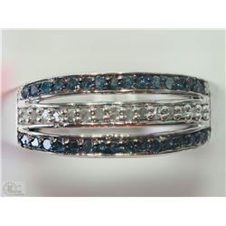 #11-STERLING SILVER BLUE & WHITE DIAMOND RING